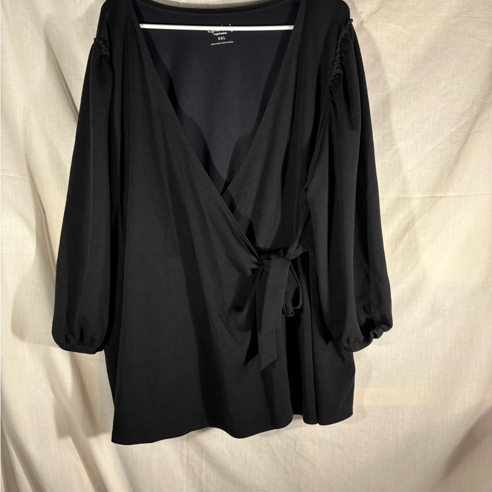 Ingrid and Isabel Black 2x Polyester Women's Shirt withh 3/4 Sleeve Stylish